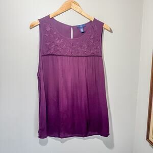 Vintage GAP Purple Embroidered Floral Sleeveless Blouse Top XXL